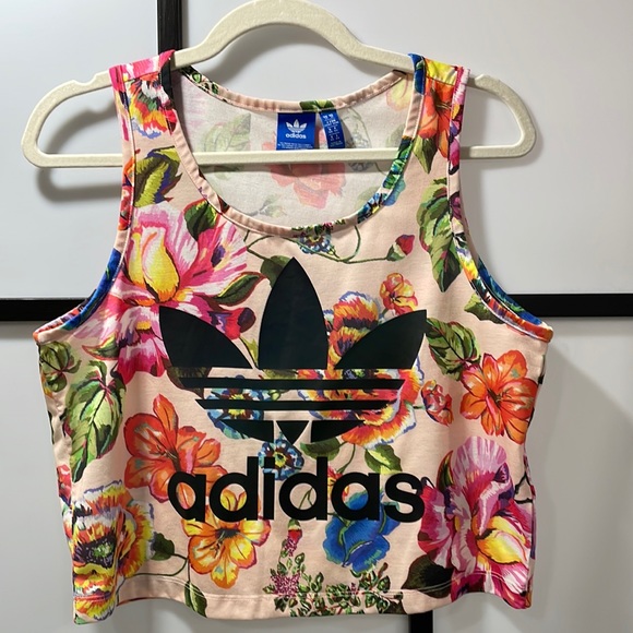 adidas Tops - 🌟HP🌟[M]Bright Tropical Floral Print Cropped Scoop Neck Tank | adidas | Women’s